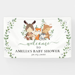 Boschic groen bosdieren Baby Shower Spandoek
