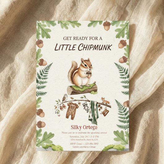 Boschipmunk groene baby shower kaart