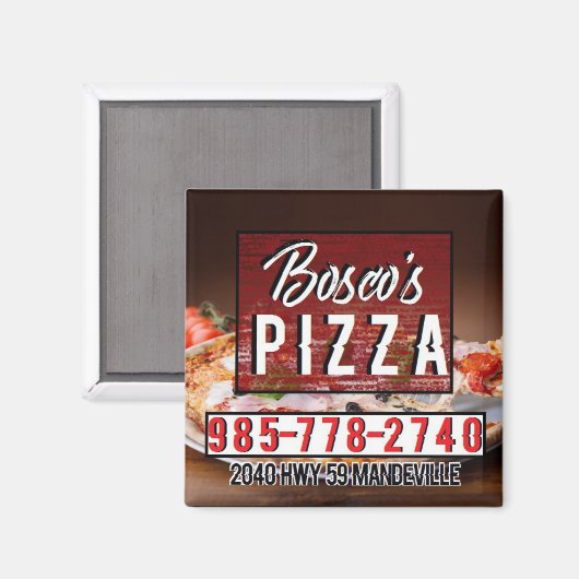 Bosco's vierkante magneet Pizza (Voorkant / Achterkant)