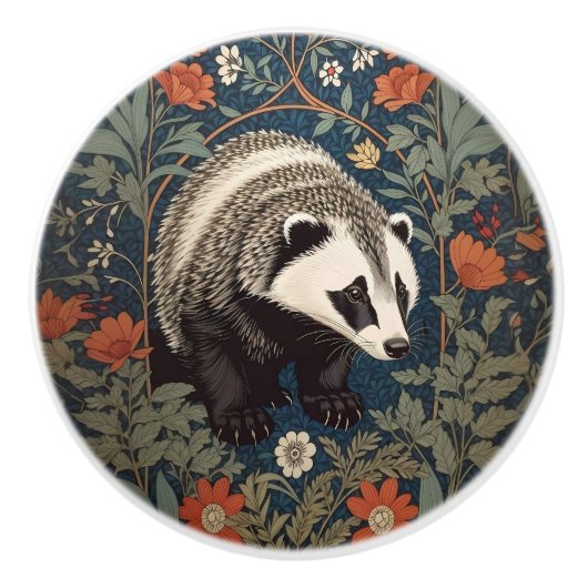 Bosdasbadger William Morris geïnspireerd Keramische Knop (Voorkant)