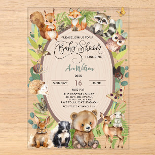 Bosdier Baby Shower Rustieke Groene Elementen Acryl Uitnodigingen