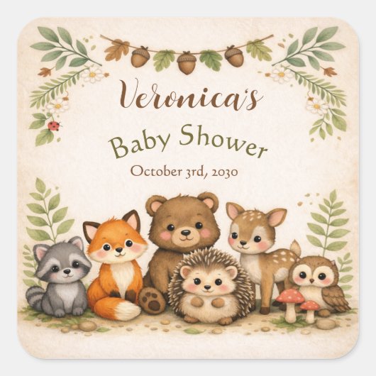 Bosdier Baby Shower Vierkante Sticker (Voorkant)
