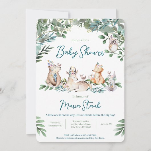 Bosdier bos baby shower uitnodiging (Voorkant)