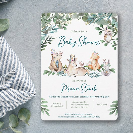 Bosdier bos baby shower uitnodiging