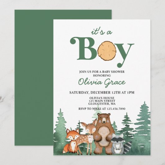 Bosdier bos jongen babyshower kaart (Voorkant / Achterkant)