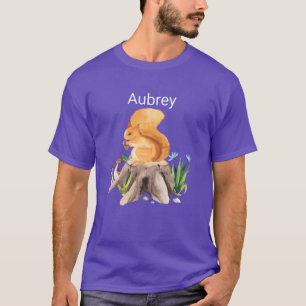 Bosdier eekhoorn met naam Aubrey retro T-shirt