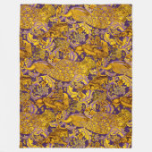 BOSDIER, FOX, PEACOCK, HARE GOUDE PAARSE STROOM FLEECE DEKEN (Voorkant)