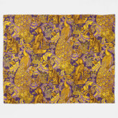 BOSDIER, FOX, PEACOCK, HARE GOUDE PAARSE STROOM FLEECE DEKEN (Voorkant (Horizontaal))