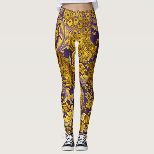 BOSDIER, FOX, PEACOCK, HARE GOUDE PAARSE STROOM LEGGINGS (Voorkant)