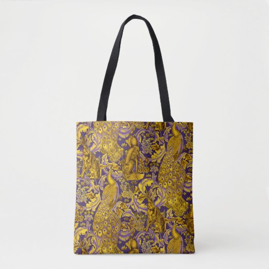BOSDIER, FOX, PEACOCK, HARE GOUDE PAARSE STROOM TOTE BAG (Voorkant)