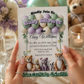 Bosdier Groen en Lavendel Baby Shower Kaart