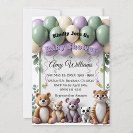 Bosdier groene en lavendel baby shower kaart