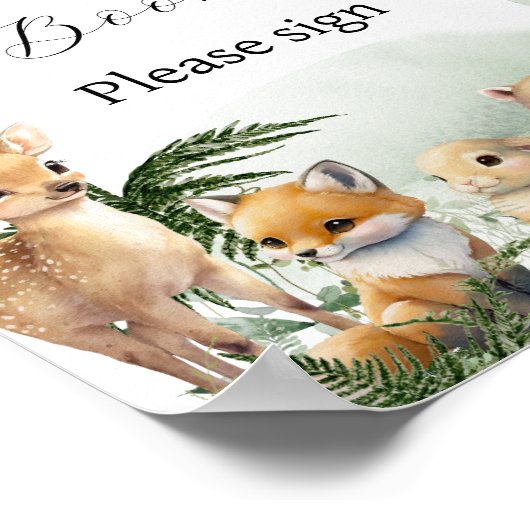 Bosdier groenheid gastboek babyfeestje poster (Hoek)