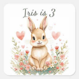 Bosdier Knuffel Konijn Pastel Roze Harten Vierkante Sticker