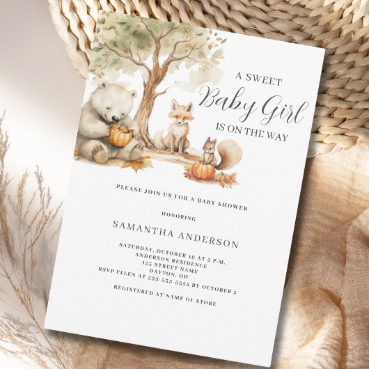 Bosdier Meisje Baby Shower Uitnodiging