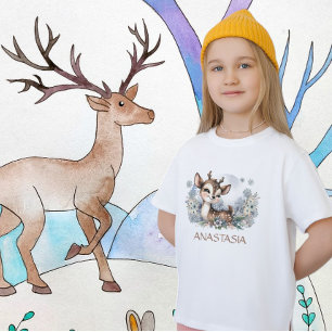 Bosdier schattig hert blauw waterverf winter t-shirt