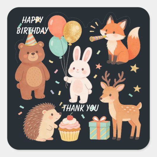 Bosdier verjaardagsfeest cadeautje vierkante sticker (Voorkant)