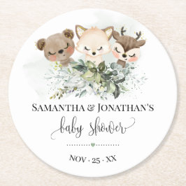 Bosdierbossen Baby shower Greenery Ronde Kartonnen Onderzetter