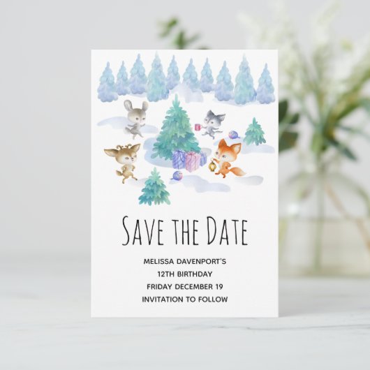 Bosdierdansen rond een vlinderboom save the date (Staand voorkant)