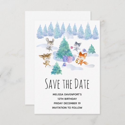 Bosdierdansen rond een vlinderboom save the date (Voorkant / Achterkant)