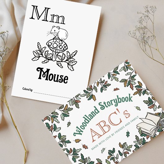 Bosdieren ABC Kleurend Baby shower Activiteit Briefkaart