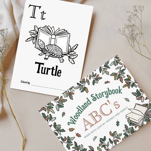 Bosdieren ABC Kleurend Baby shower Activiteit Briefkaart