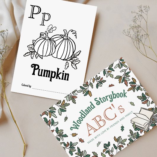 Bosdieren ABC Kleurend Baby shower Activiteit Briefkaart