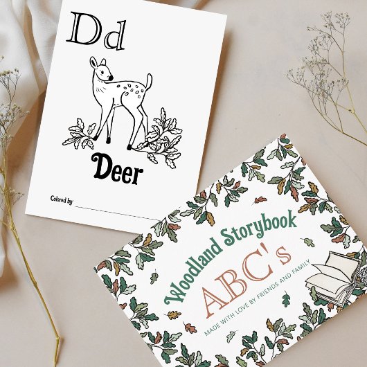 Bosdieren ABC Kleurend Baby shower Activiteit Briefkaart