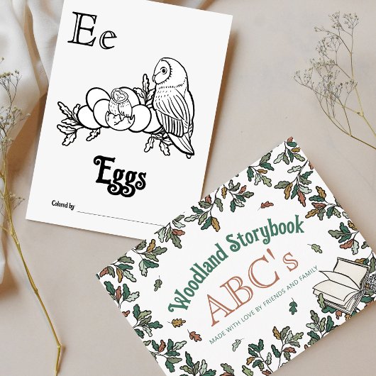 Bosdieren ABC Kleurend Baby shower Activiteit Briefkaart