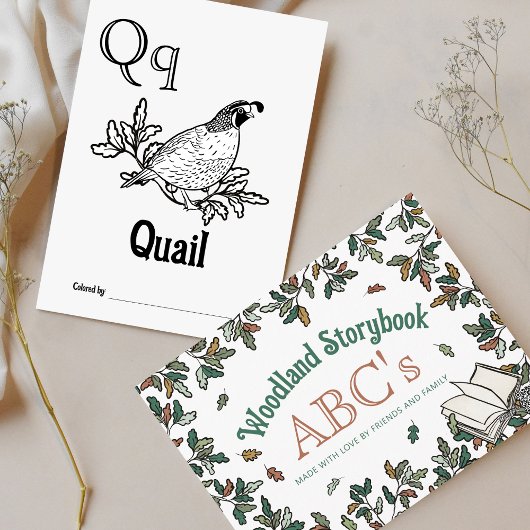 Bosdieren ABC Kleurend Baby shower Activiteit Briefkaart