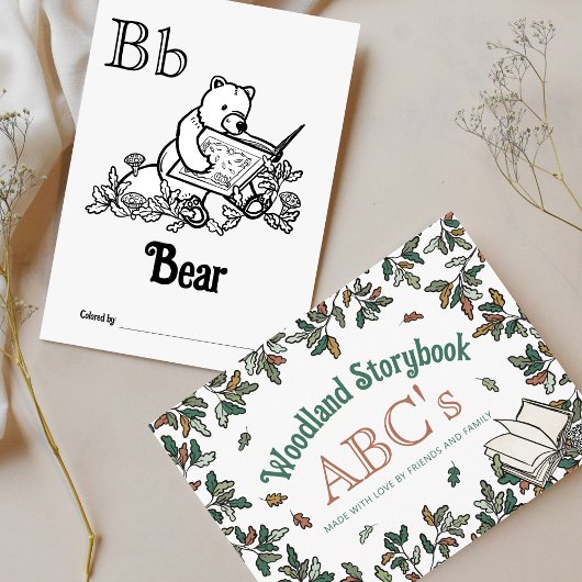 Bosdieren ABC Kleurend Baby shower Activiteit Briefkaart