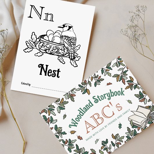 Bosdieren ABC Kleurend Baby shower Activiteit Briefkaart