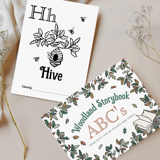 Bosdieren ABC Kleurend Baby shower Activiteit Briefkaart