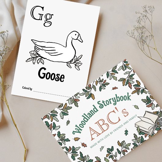 Bosdieren ABC Kleurend Baby shower Activiteit Briefkaart