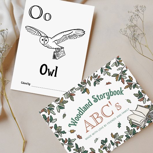 Bosdieren ABC Kleurend Baby shower Activiteit Briefkaart