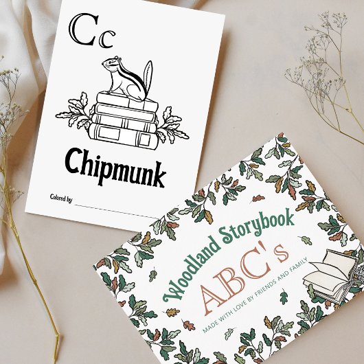 Bosdieren ABC Kleurend Baby shower Activiteit Briefkaart