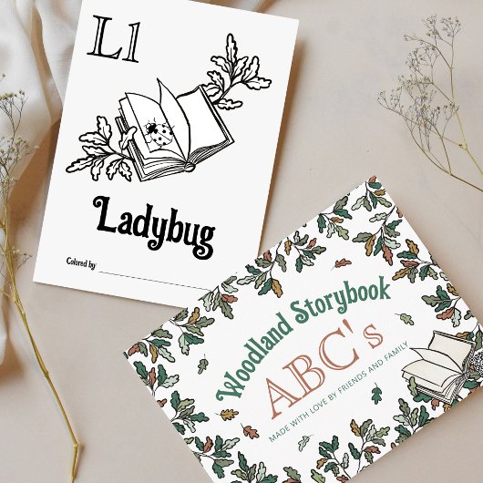 Bosdieren ABC Kleurend Baby shower Activiteit Briefkaart