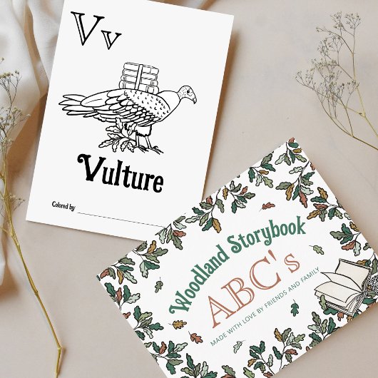 Bosdieren ABC Kleurend Baby shower Activiteit Briefkaart