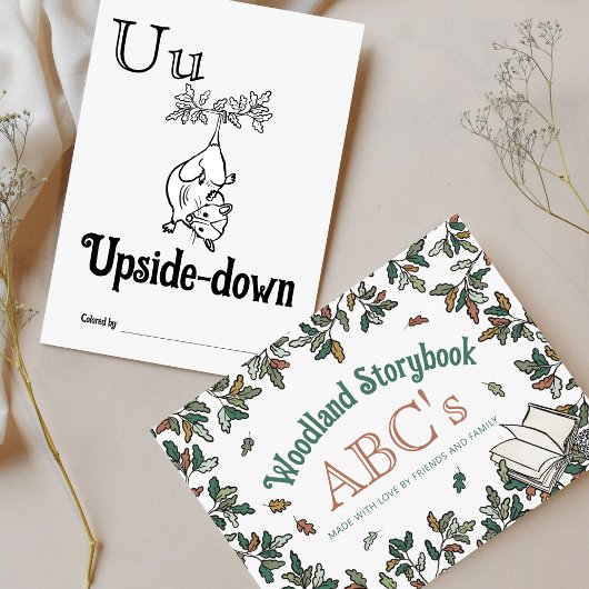 Bosdieren ABC Kleurend Baby shower Activiteit Briefkaart