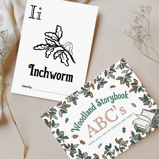 Bosdieren ABC Kleurend Baby shower Activiteit Briefkaart