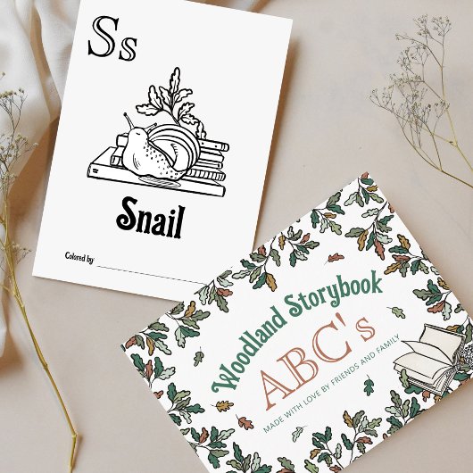 Bosdieren ABC Kleurend Baby shower Activiteit Briefkaart