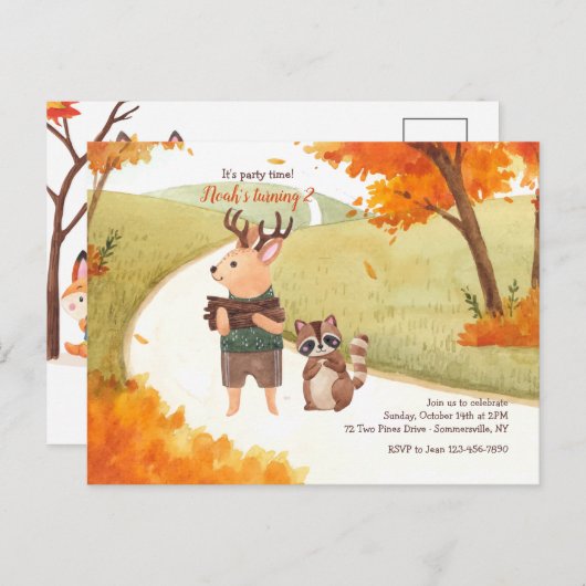 Bosdieren ansichtkaart verjaardagsuitnodiging briefkaart (Voorkant / Achterkant)