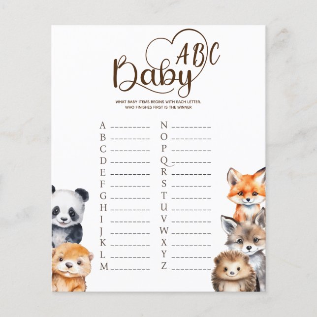 Bosdieren Baby ABC Spelkaart (Voorkant)