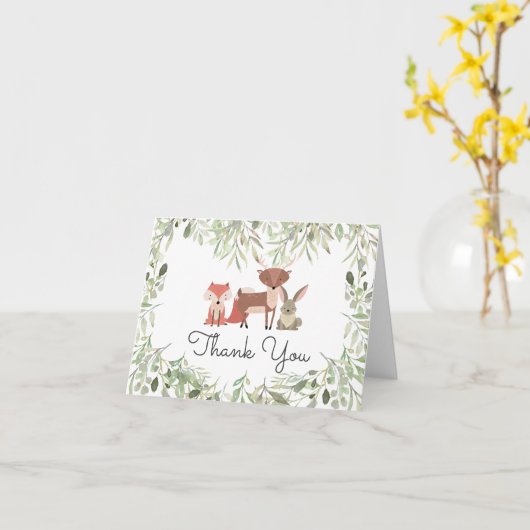 Bosdieren Baby Bedankt Kaart (Gele Bloem)
