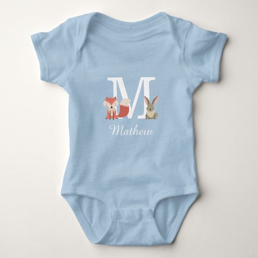 Bosdieren Baby Jongen Initiaal Monogram Romper (Voorkant)