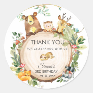 Bosdieren Baby Shower 1e Verjaardag Favor Ronde Sticker