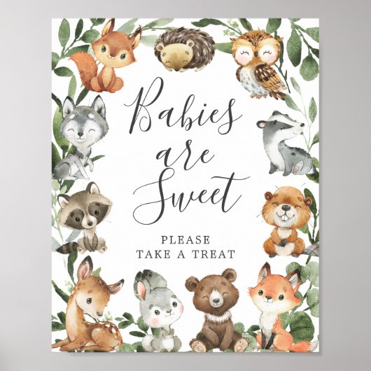 Bosdieren Baby Shower Babies Zijn Schattig Bord Poster (Voorkant)