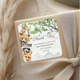 Bosdieren Baby Shower Bedankbrief Favor Vierkante Sticker