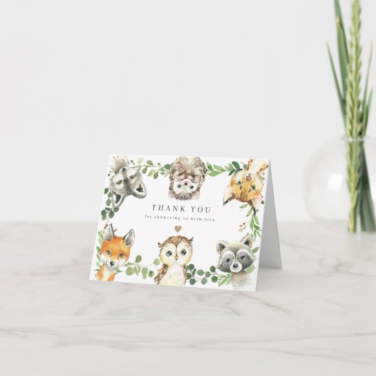 Bosdieren Baby Shower Bedankkaart (Voorkant)