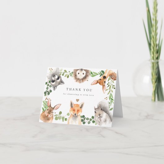 Bosdieren Baby Shower Bedankkaart (Voorkant)